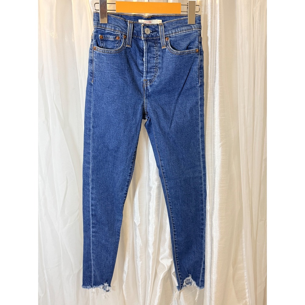 Levi's Wedgie Skinny Jeans Womens 23 Blue High Rise Frayed Raw Hem Button Fly